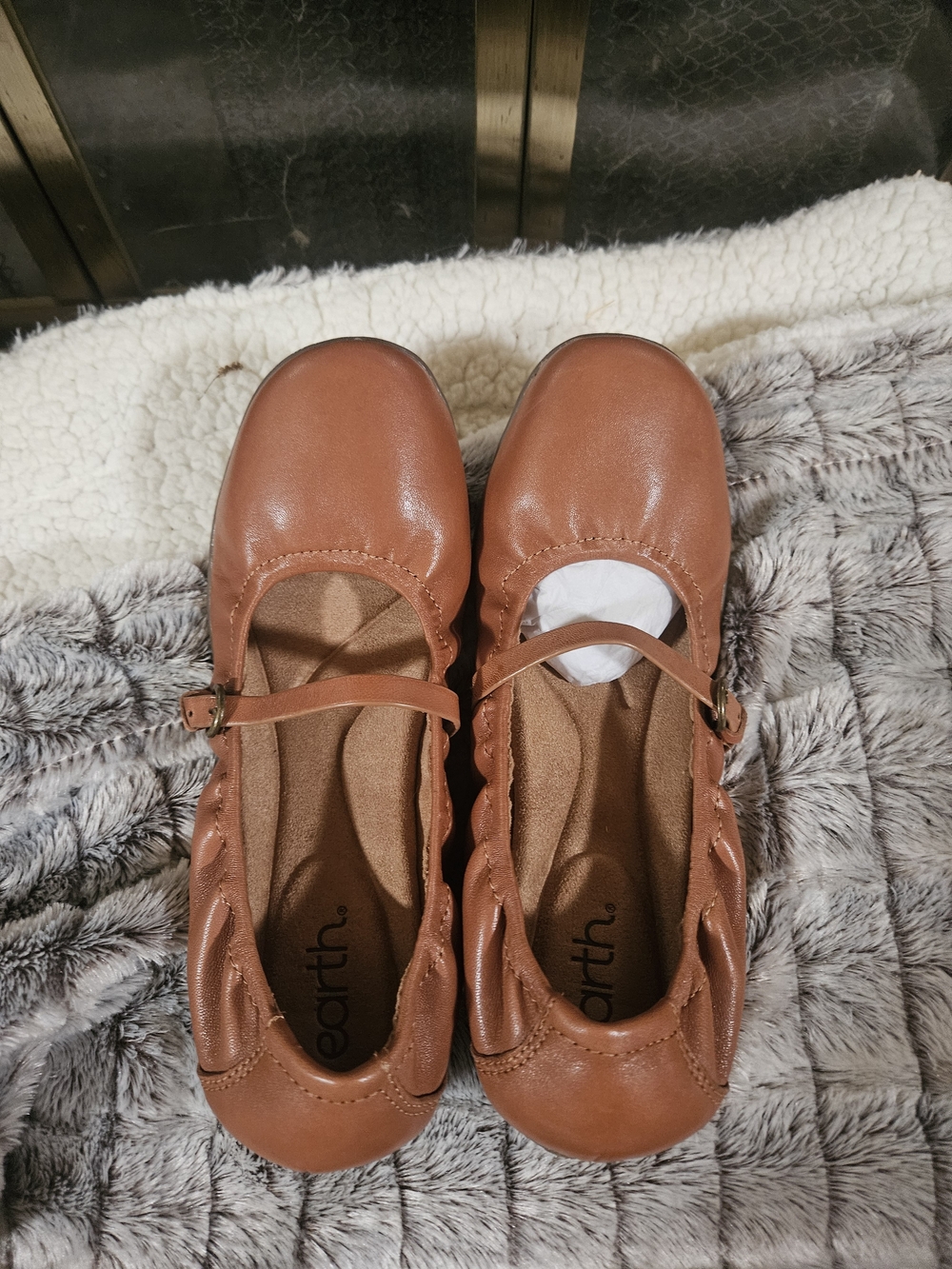 Earth Women's Tan Mary Jane Ballet Flats with Adjustable Strap